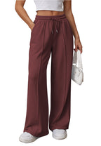 Athmile Women's Wide-Leg Sweatpants High-Waisted Baggy Teen - Wine Red