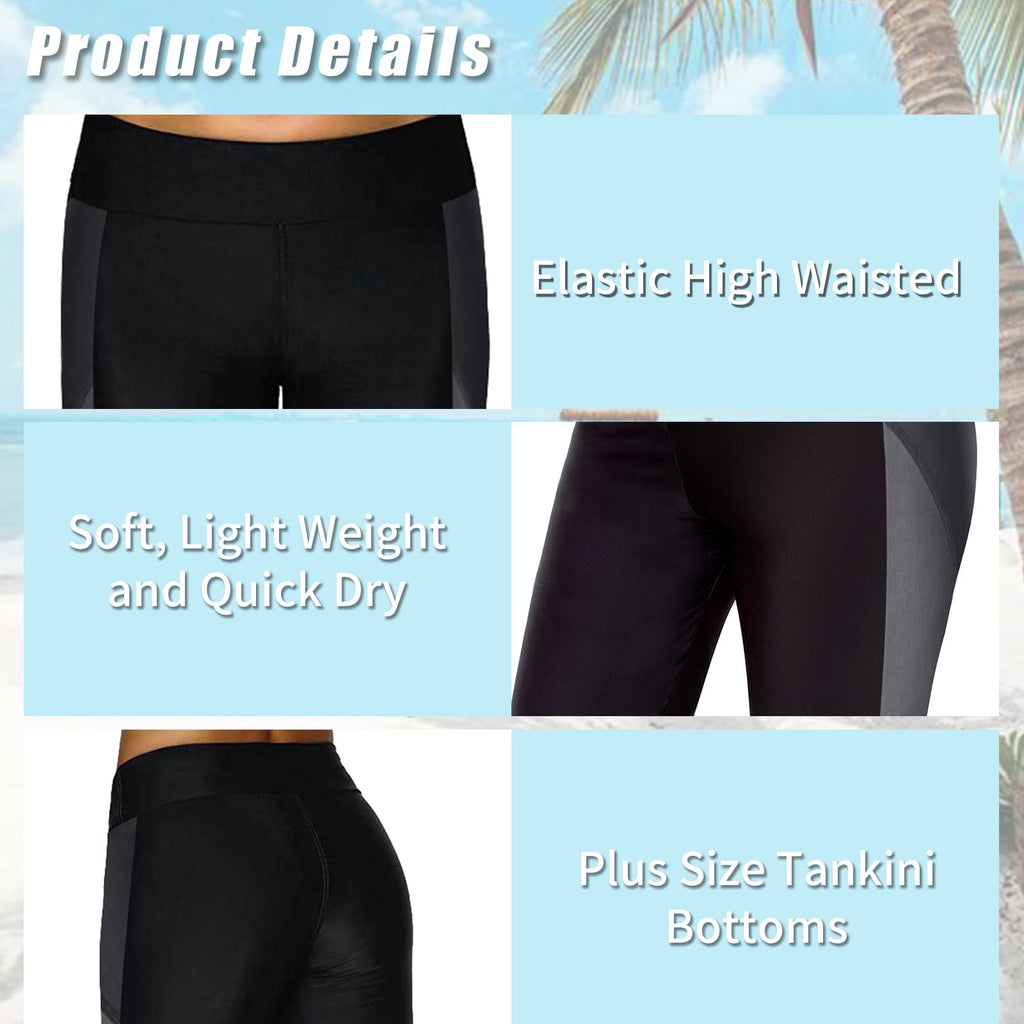 Urchics Women's Plus-Size Rash Guard Capris Long Swim - Black Gray