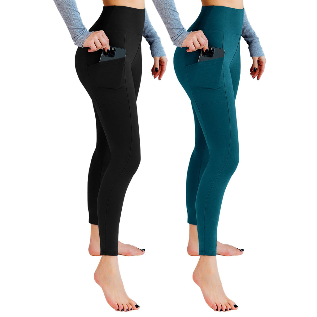Leafigure 2-pack High-Waist Leggings With Pockets For Women Black/teal