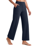G4free Wide-Leg Cropped Yoga Pants Women With Pockets Dark Navy M