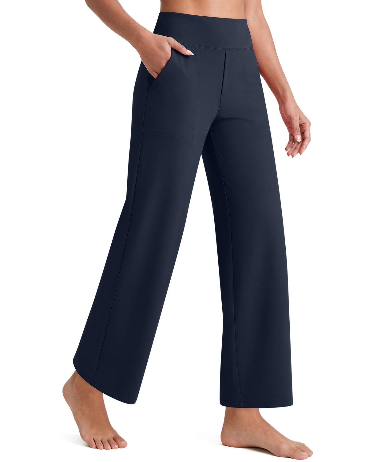 G4free Dressy Wide-Leg Pants Women Cropped With Pockets Dark Navy Xl