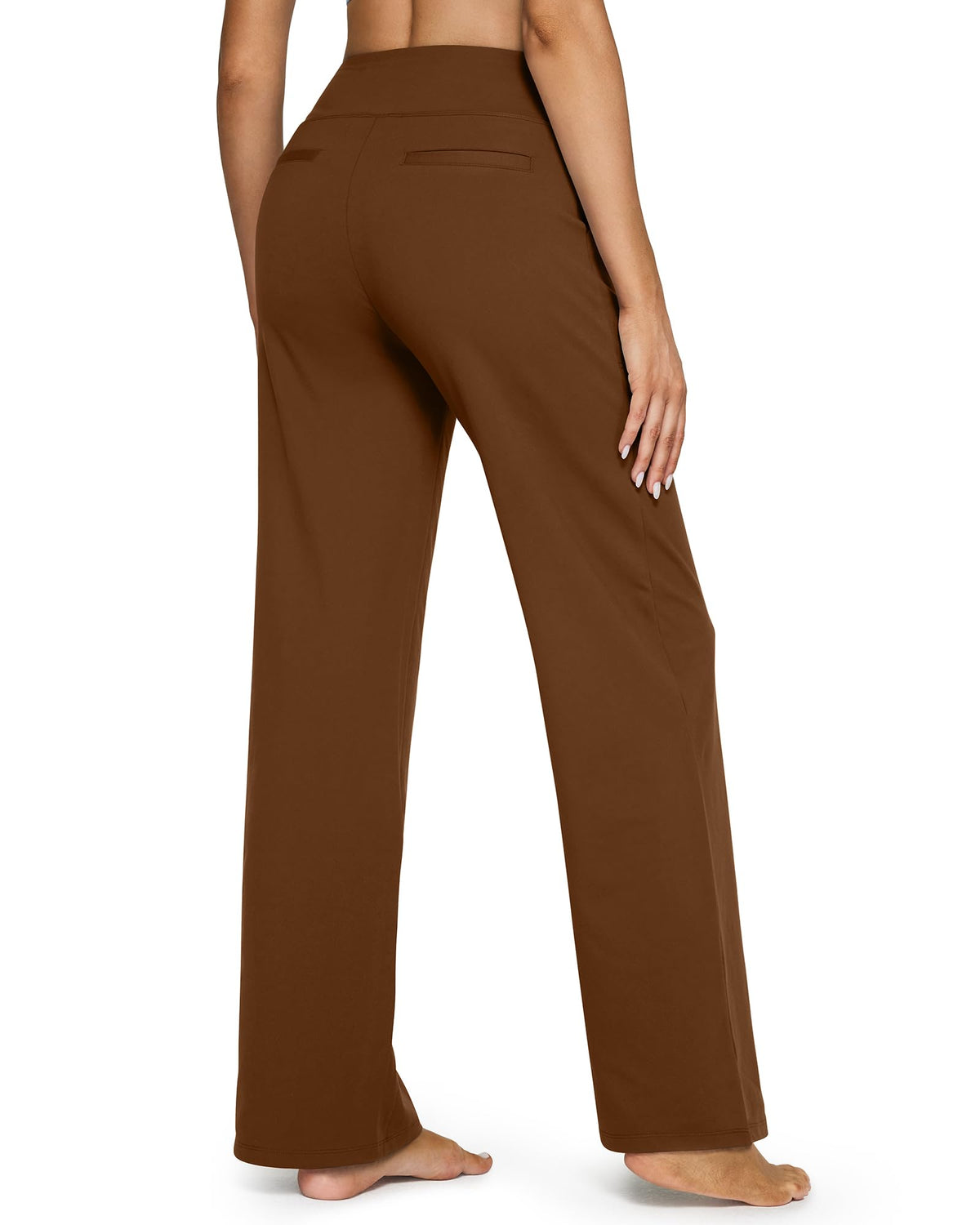 G4free Wide-Leg Trouser Pants For Women With Pockets Dark Coffee L