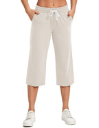 Specialmagic Women's Capri Pants Cotton Sweatpants Oatmeal L