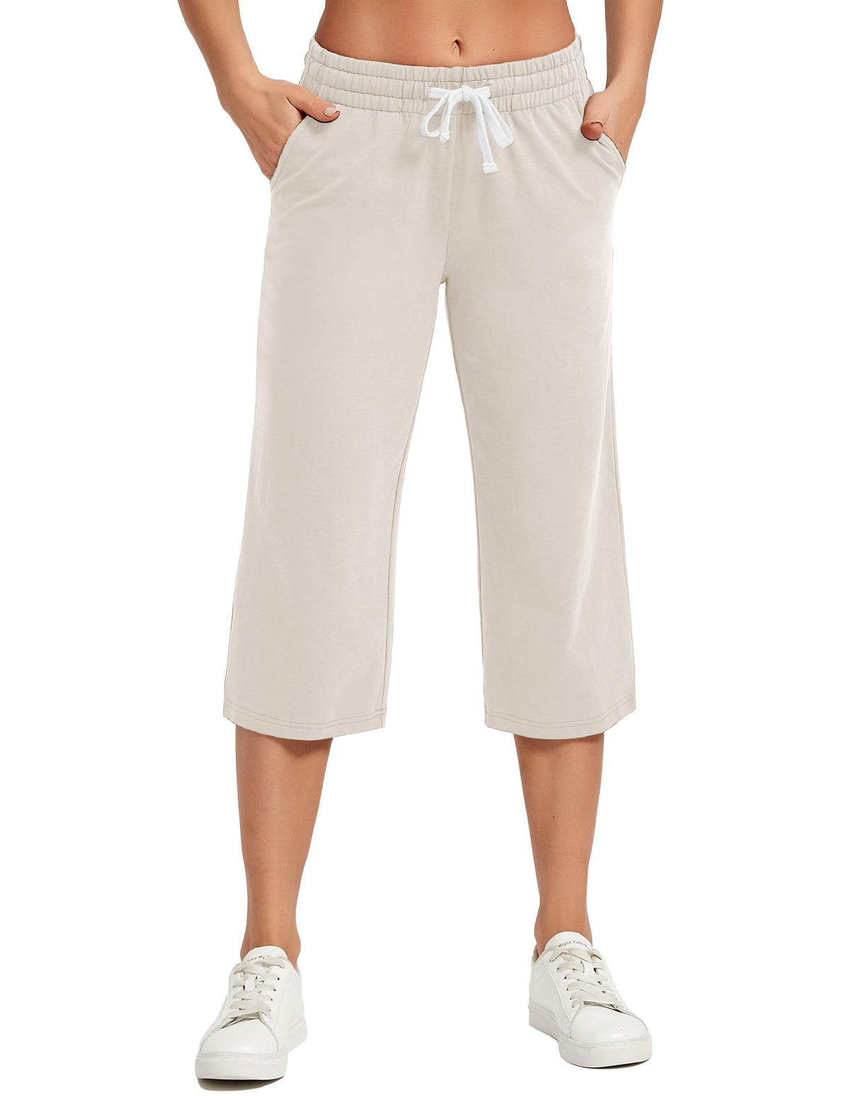 Specialmagic Women's Capri Pants Cotton Sweatpants Oatmeal L