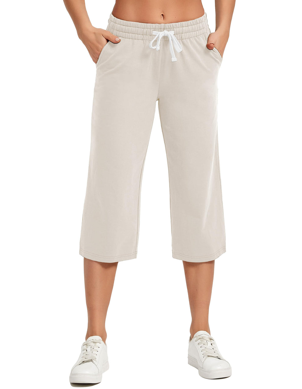 Specialmagic Women's Capri Pants Cotton Sweatpants Oatmeal S
