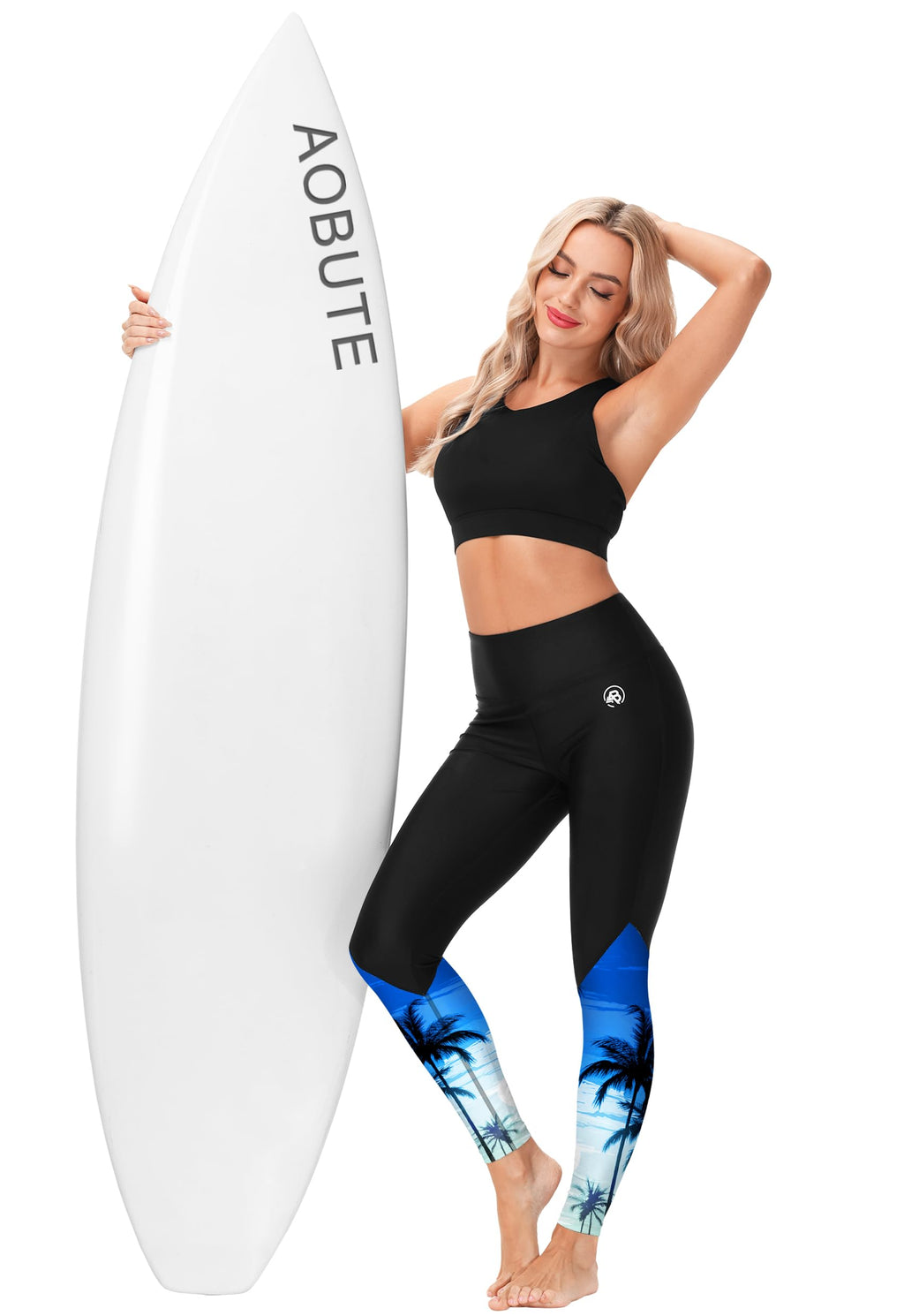 Aobute Coconut Tree Print Water Yoga Pants Women's Spf 50+ Swim