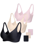 Women's Vinfact 3 Pack Smooth for Breastfeeding Seamless for Pregnancy Wireless Bralette with Extra Extender-xl/black+beige+pink Nursing Bra