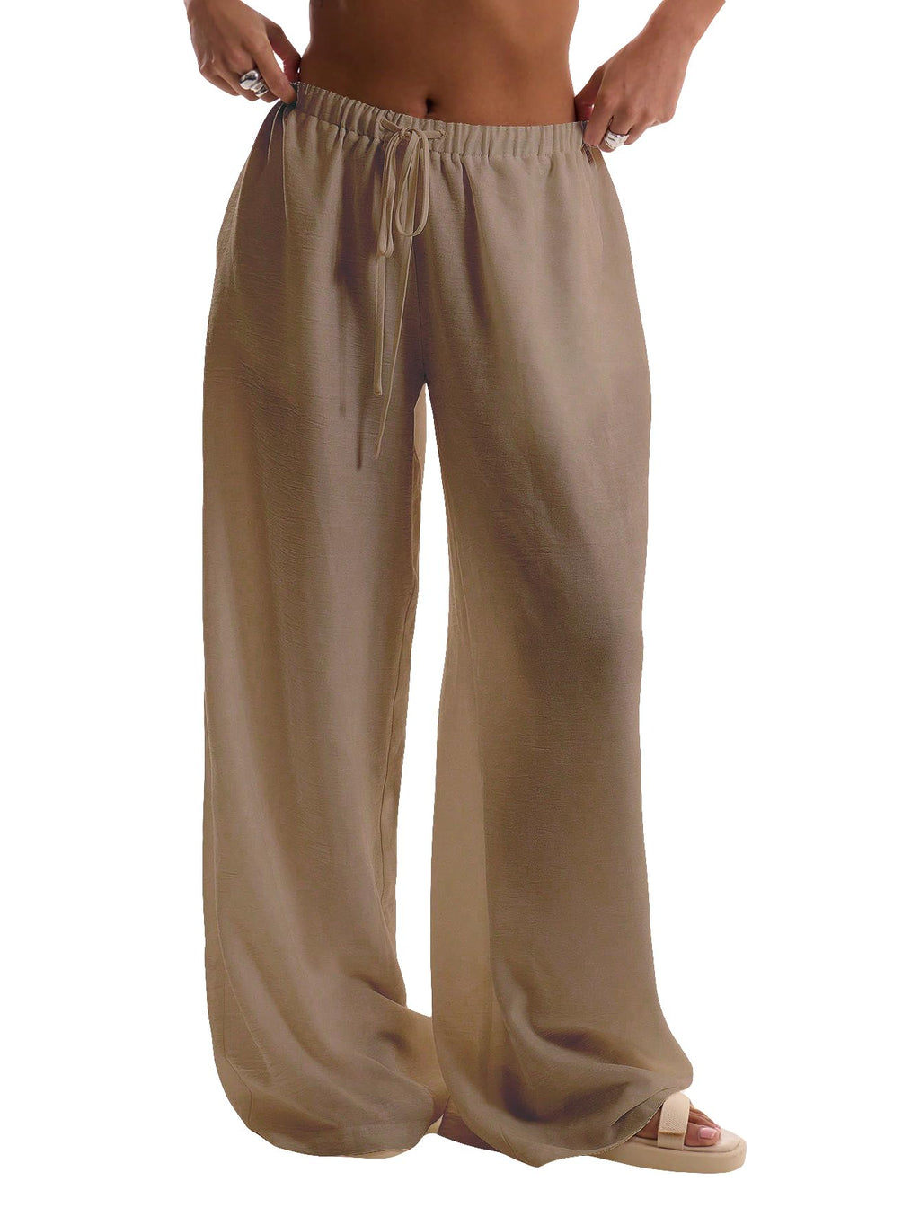 RoseSeek Women's Wide Leg Linen Pants Mesh Beach Cover Up Vacation Outfits