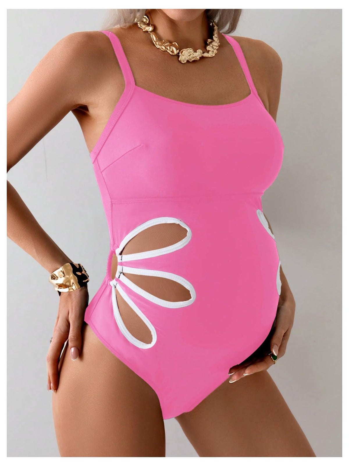 Oyoangle Women's Maternity Swimsuits One-Piece Pregnancy - Size Medium