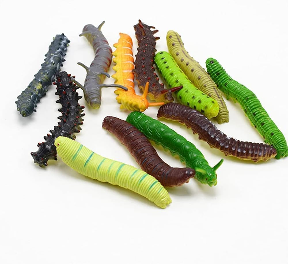 6Pcs Simulation Caterpillar Halloween Prank, Plastic Fake Worm Set, Random Styles, Educational Learning Practical April Fools' DayJokes