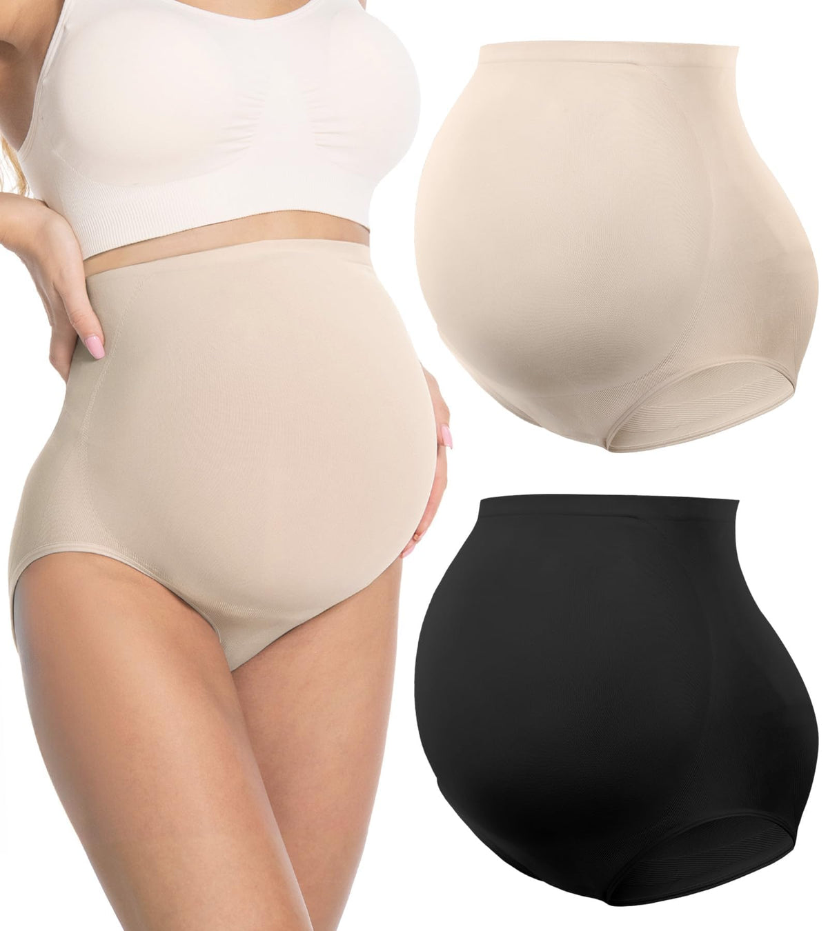 Women's Hofish Seamless Over-bump Maternity 2 Pack Black/beige Xl Panties