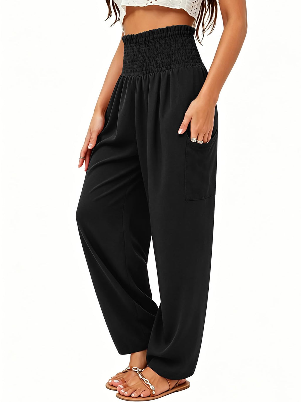 Qianxizhan Women's Harem Pants High-Waist Yoga Boho Trousers - Black