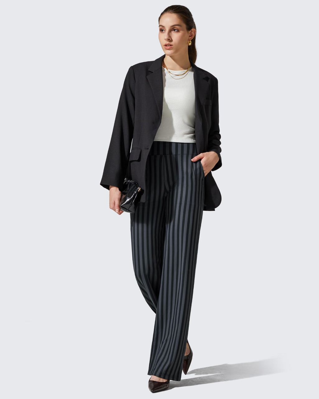 G4free Wide-Leg Pants For Women With Pockets Gray - Gray Black Stripe