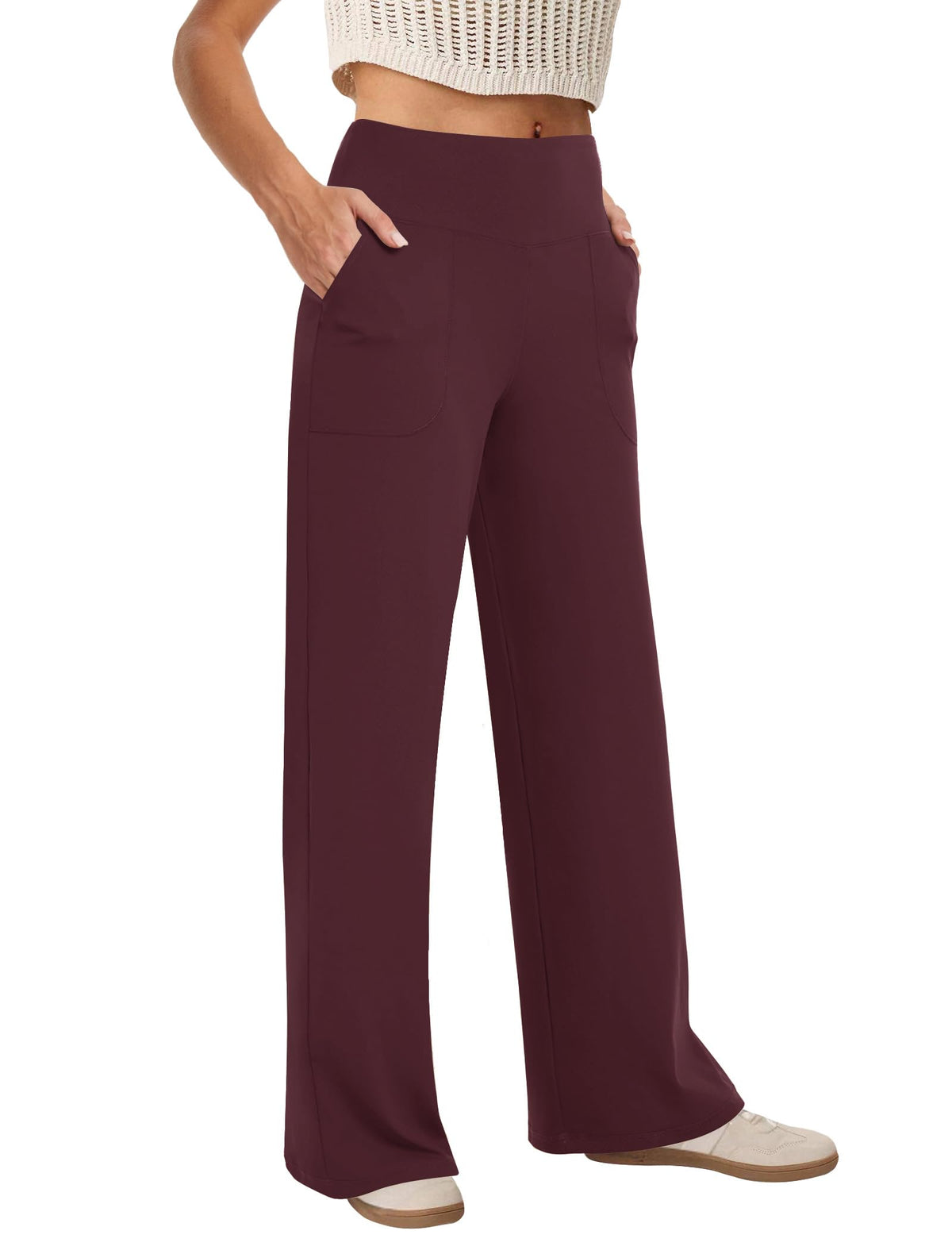 Women's Copyleaf Wide-Leg Pants Woman High-Waist Casual Lounge - Wine