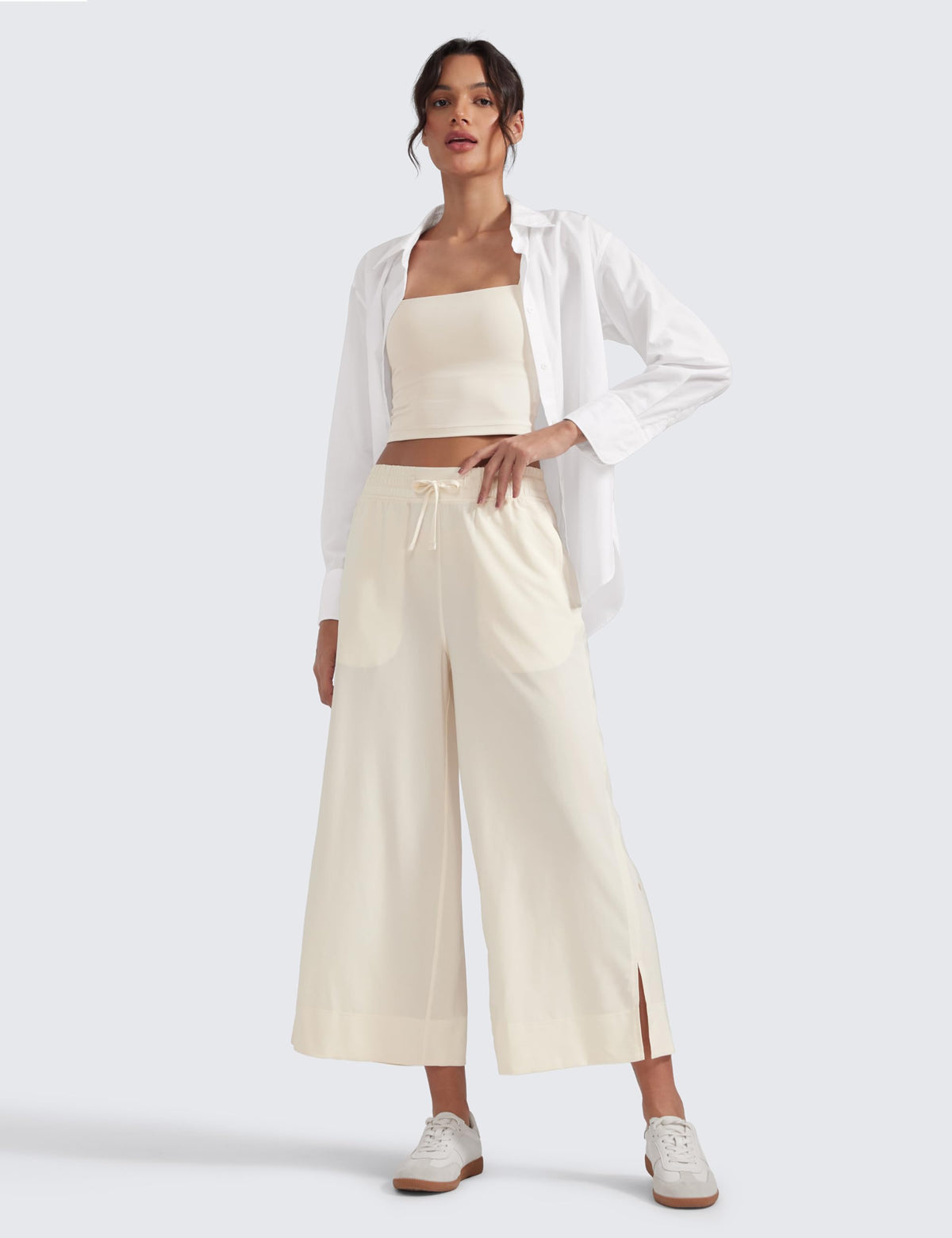 Women's Crz Yoga Lightweight Wide-Leg Crop Pants 25" White Apricot