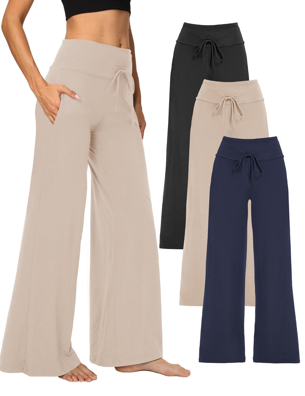 Showitty 3 Pack Women's Wide-Leg Yoga Pants With Pockets For Lounge