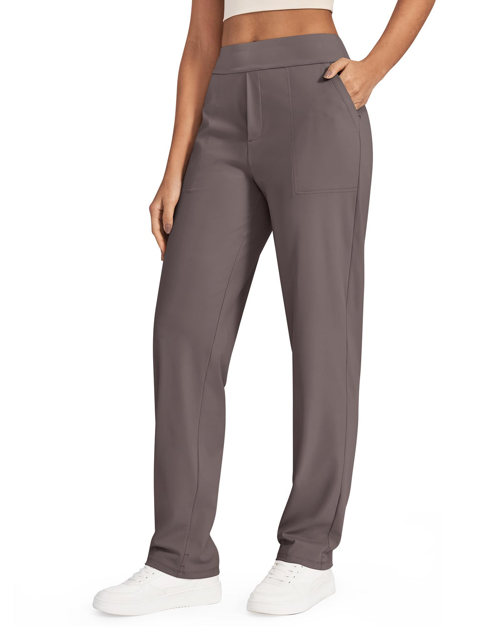 G4free Straight-Leg Yoga Pants For Women Dressy Work Taupe S Short