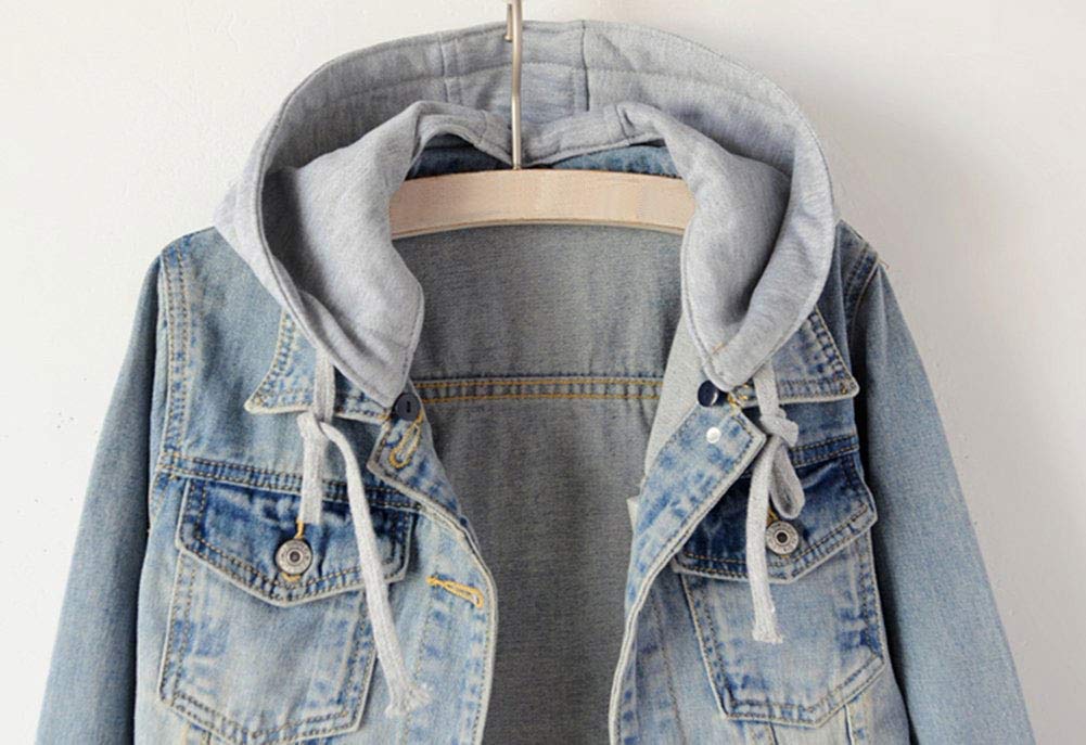 Lifeshe Women's Casual Detachable Hoodie Denim Jacket - A-light Blue
