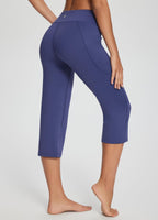 Baleaf Women's V Crossover Waist Capri Pants Straight-Leg Navy Blue L