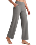 G4free Wide-Leg Yoga Pants For Women With Pockets Mocha Brown L Petite