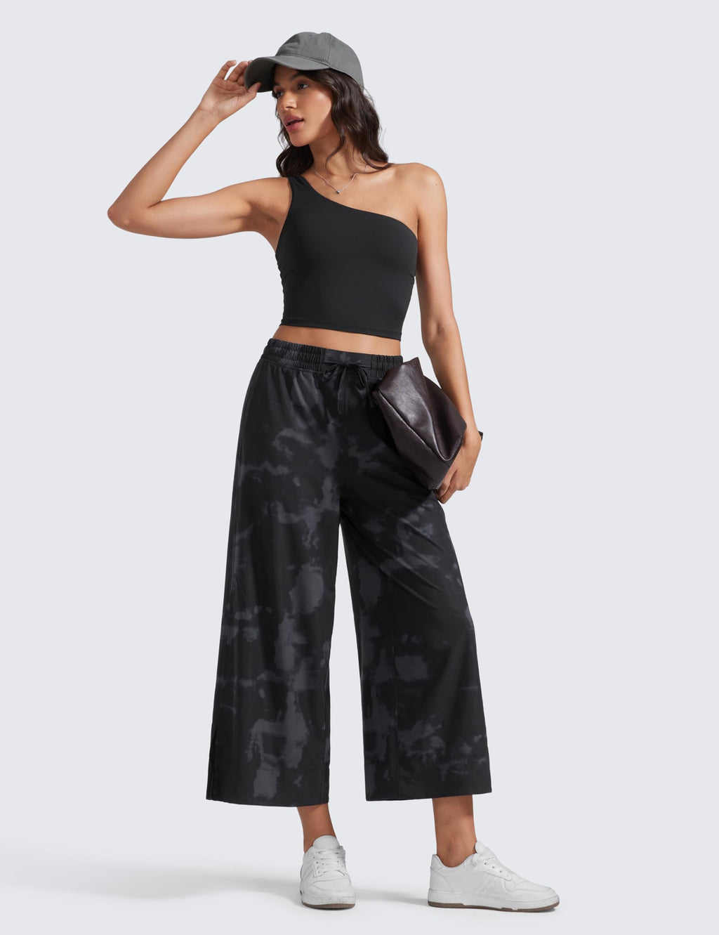 Women's Crz Yoga Lightweight Wide-Leg Crop Pants 25" Black Tie Dye