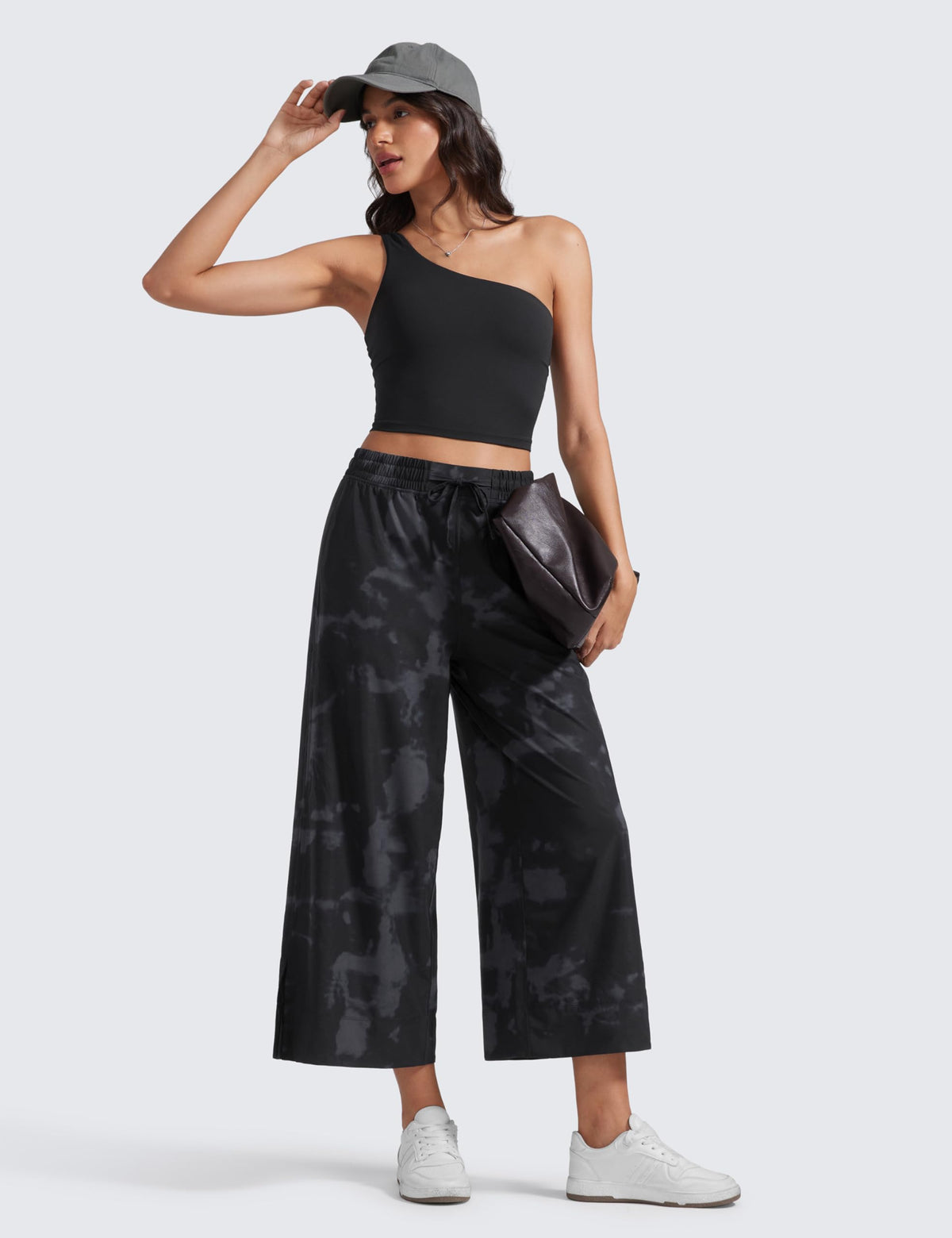 Women's Crz Yoga Lightweight Wide-Leg Crop Pants 25" Black Tie Dye