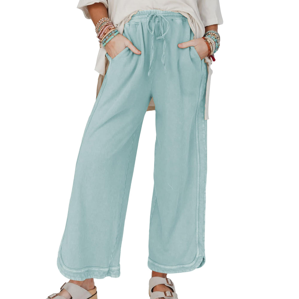 Hixiaohe Women's Casual Wide-Leg Sweatpants High-Waist - Mint-green