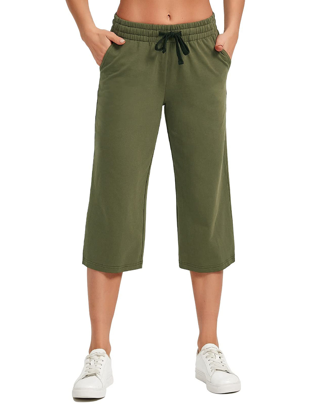 Specialmagic Women's Capri Pants Cotton Sweatpants Army Green 4xl