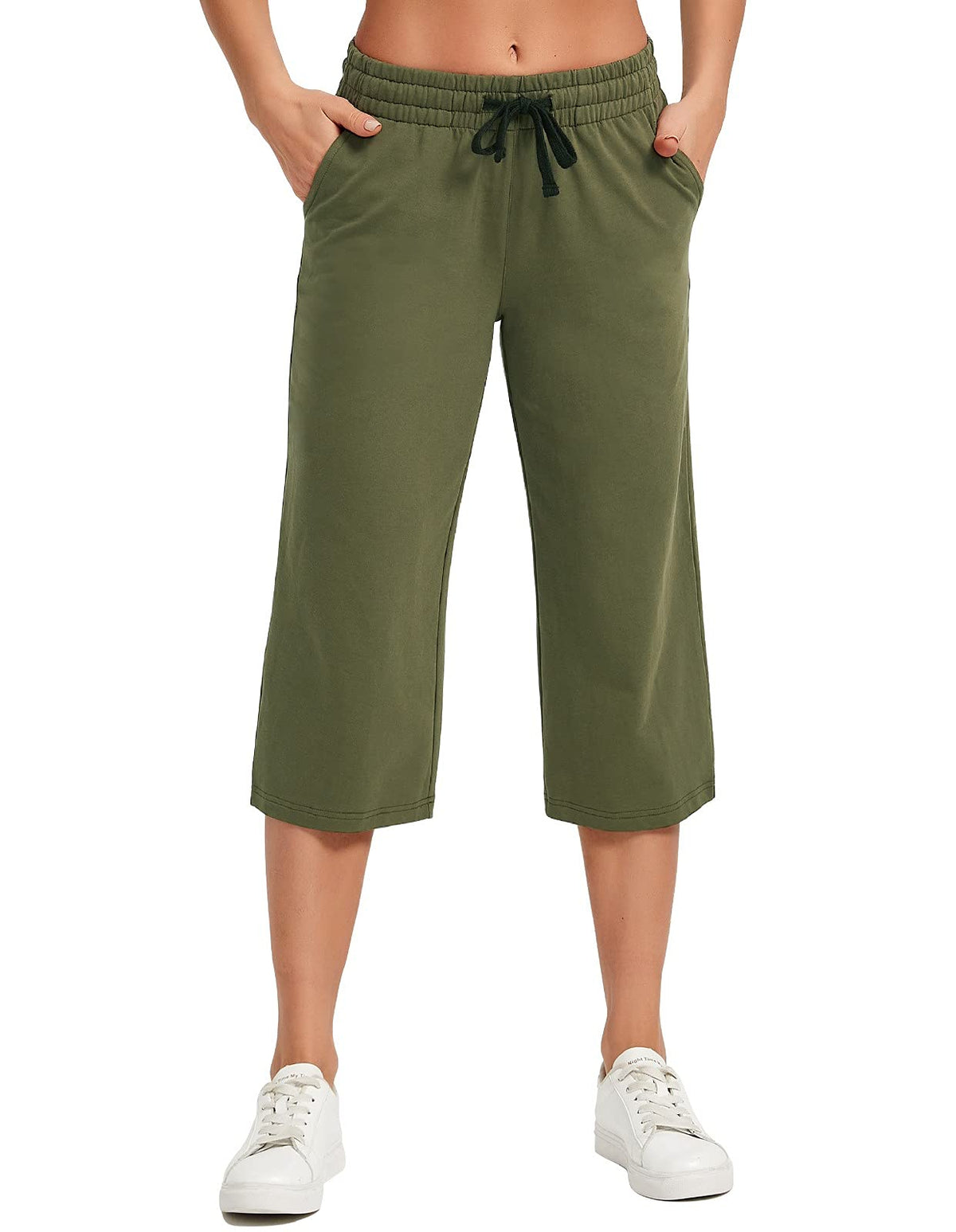 Specialmagic Women's Capri Pants Cotton Sweatpants Army Green 4xl