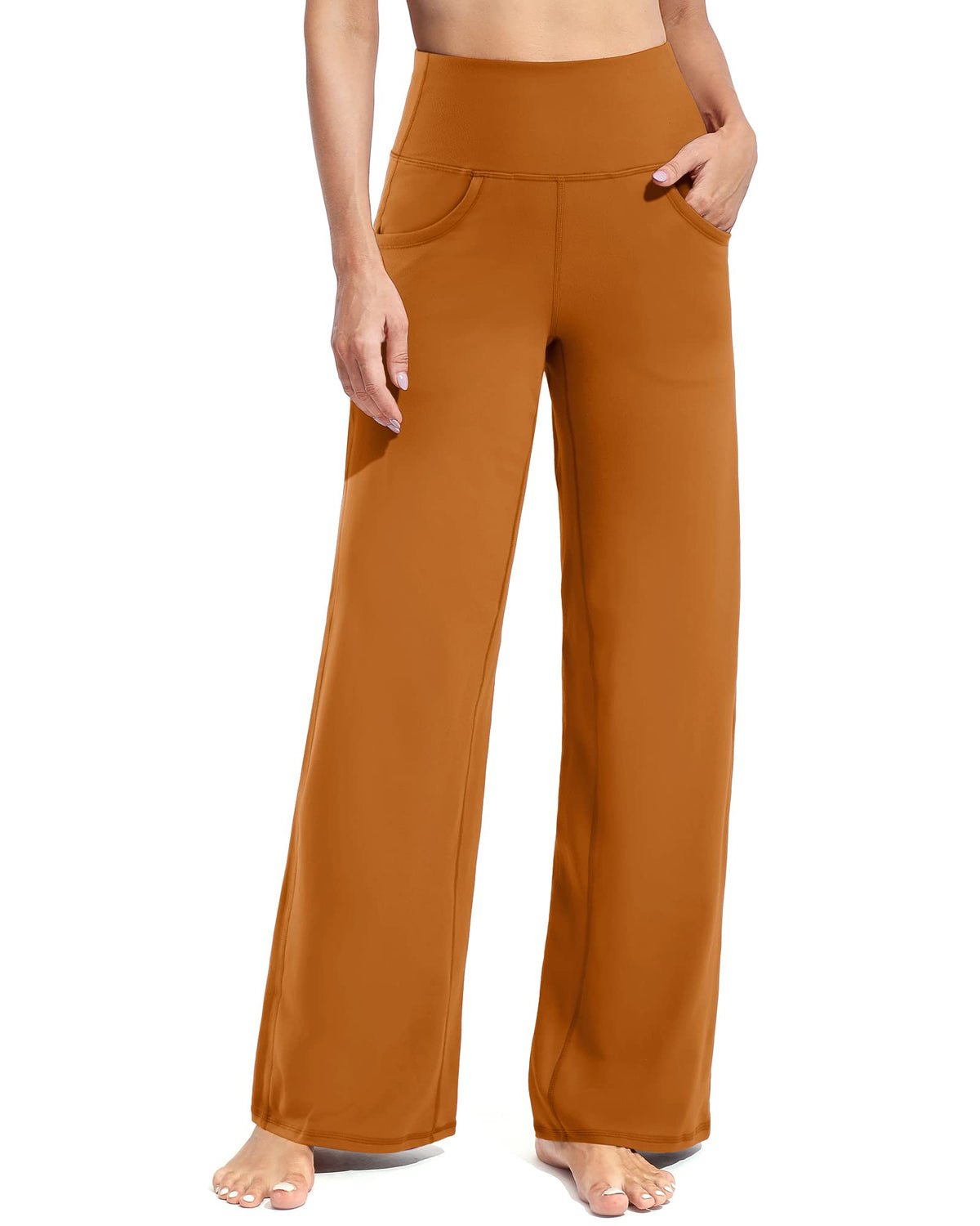 Promover Wide-Leg Yoga Pants For Women With Pockets Brown Sugar Xs