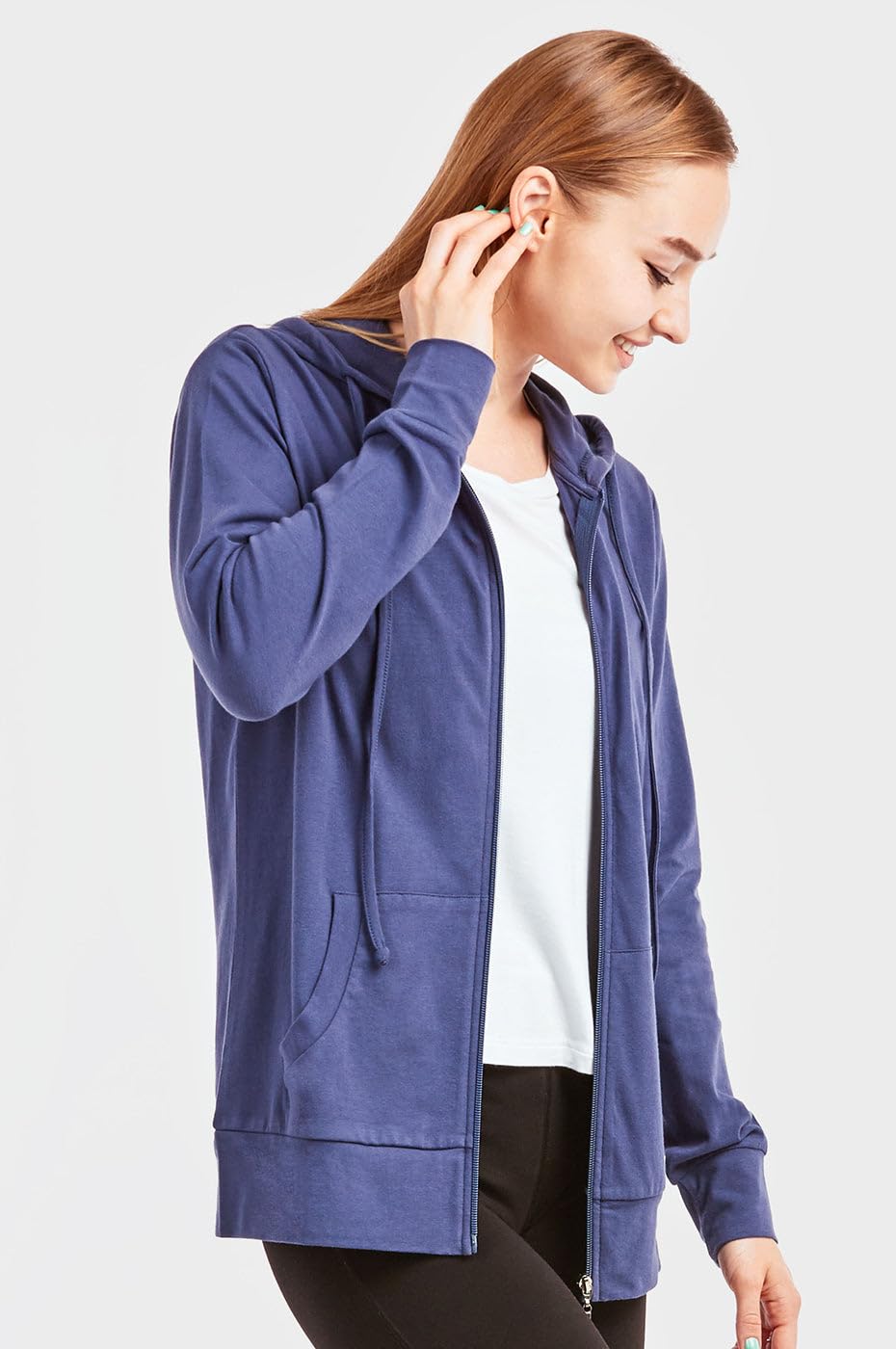 Sofra Women's Thin Cotton Zip Up Hoodie Jacket (s, Denim)