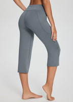 Baleaf Women's V Crossover Waist Capri Pants Straight-Leg Dark Grey M