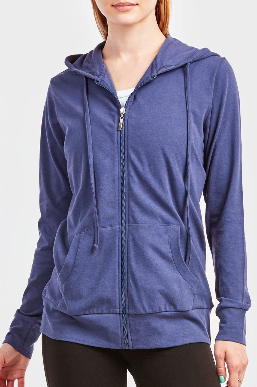 Sofra Women's Thin Cotton Zip Up Hoodie Jacket (s, Denim)