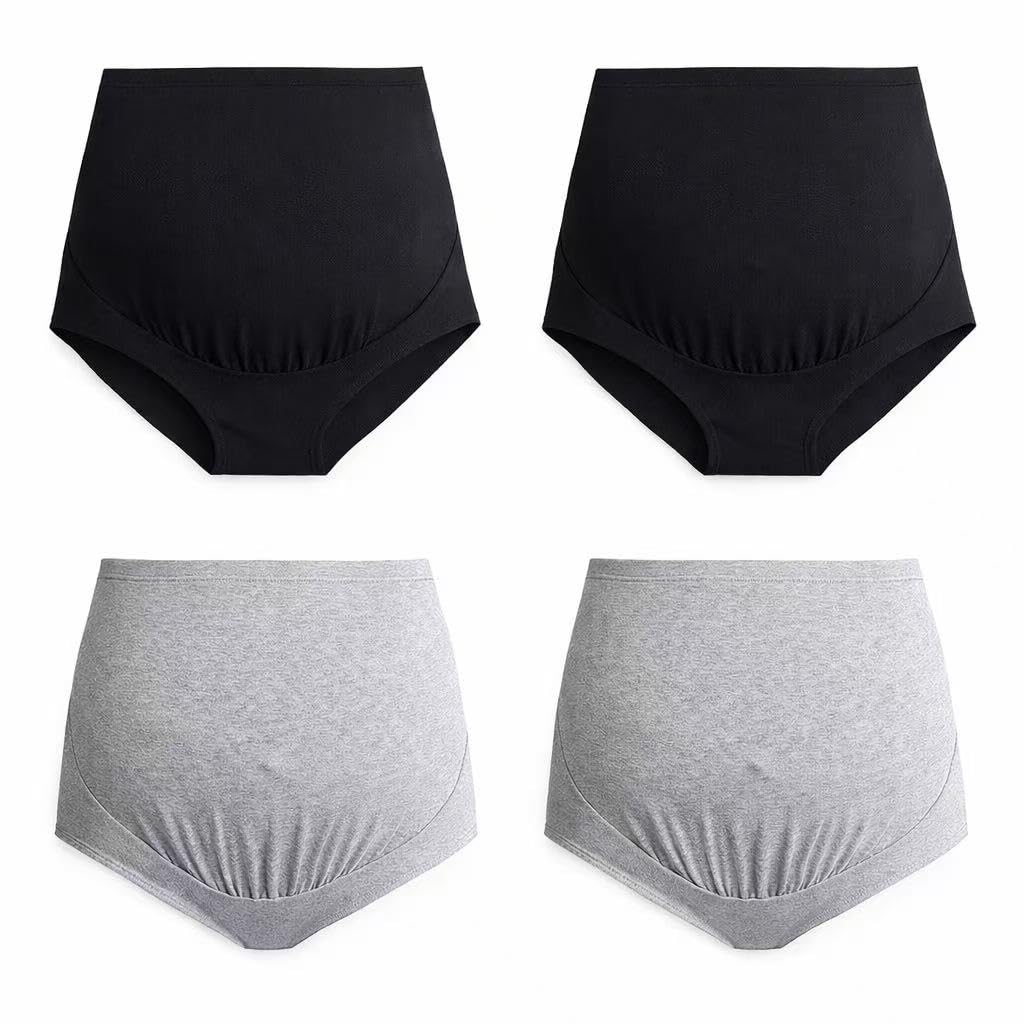 Mama Cotton Women's’s Over The Bump Maternity High Waist Full Coverage Pregnancy Adjustable Waistband (multicolor B 4 Pack, Size-l) Panties