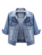 Unilexi Women's 3/4 Sleeve Colored Cropped Denim Jacket Light Wash Short Jean Trucker Coat(0096-lightblue-xs) - Blue