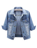 Unilexi Women's 3/4 Sleeve Colored Cropped Denim Jacket Light Wash Short Jean Trucker Coat(0096-lightblue-s) - Blue