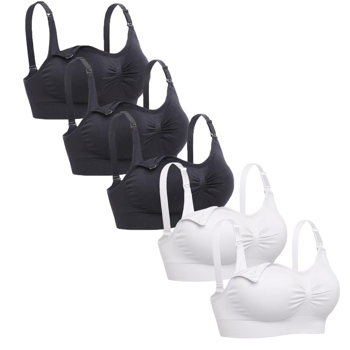 Lataly Women's Sleeping Wirefree Breastfeeding Bralette Pack of 5 Color Black White Size S Nursing Bra