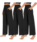 New Young 3 Pack Women's Wide-Leg Pants With Pockets High-Waist Loose