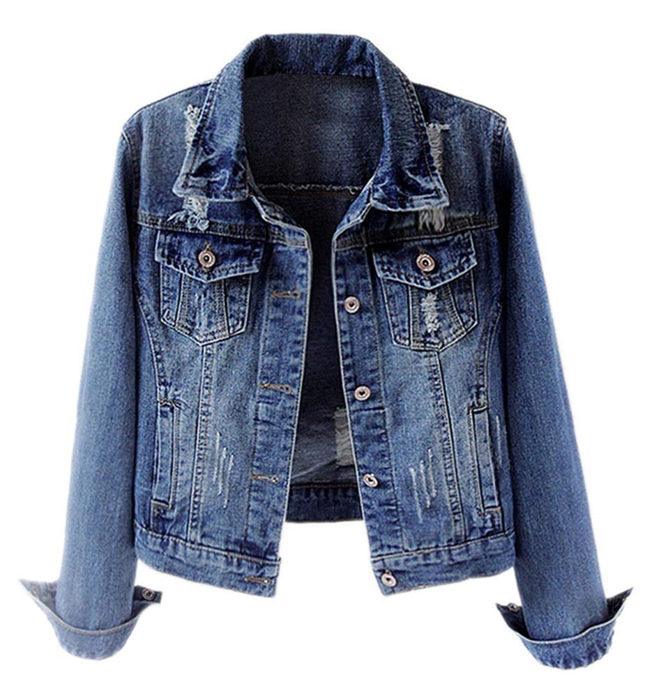 Kedera Jean Jackets For Women Fashion Ripped Distressed Casual Long Sleeve Denim Jacket Basic Button Down Coat Spring Autumn Us 20-22(2xl)