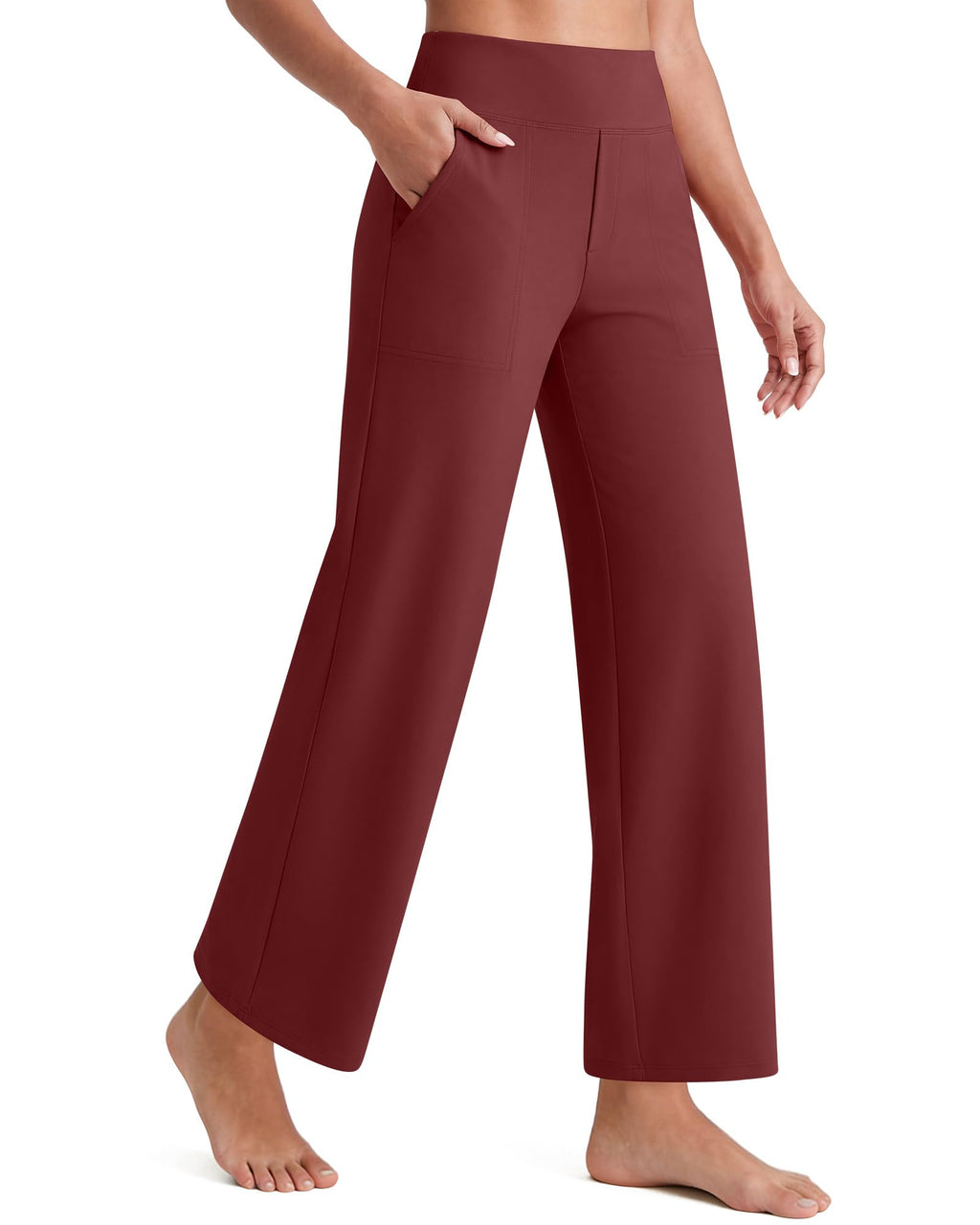 G4free Wide-Leg Yoga Pants For Women High-Waist With Pockets Wine S