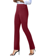 Keriffe Women's Stretchy Yoga Dress Pants Straight-Leg Work - Wine Red
