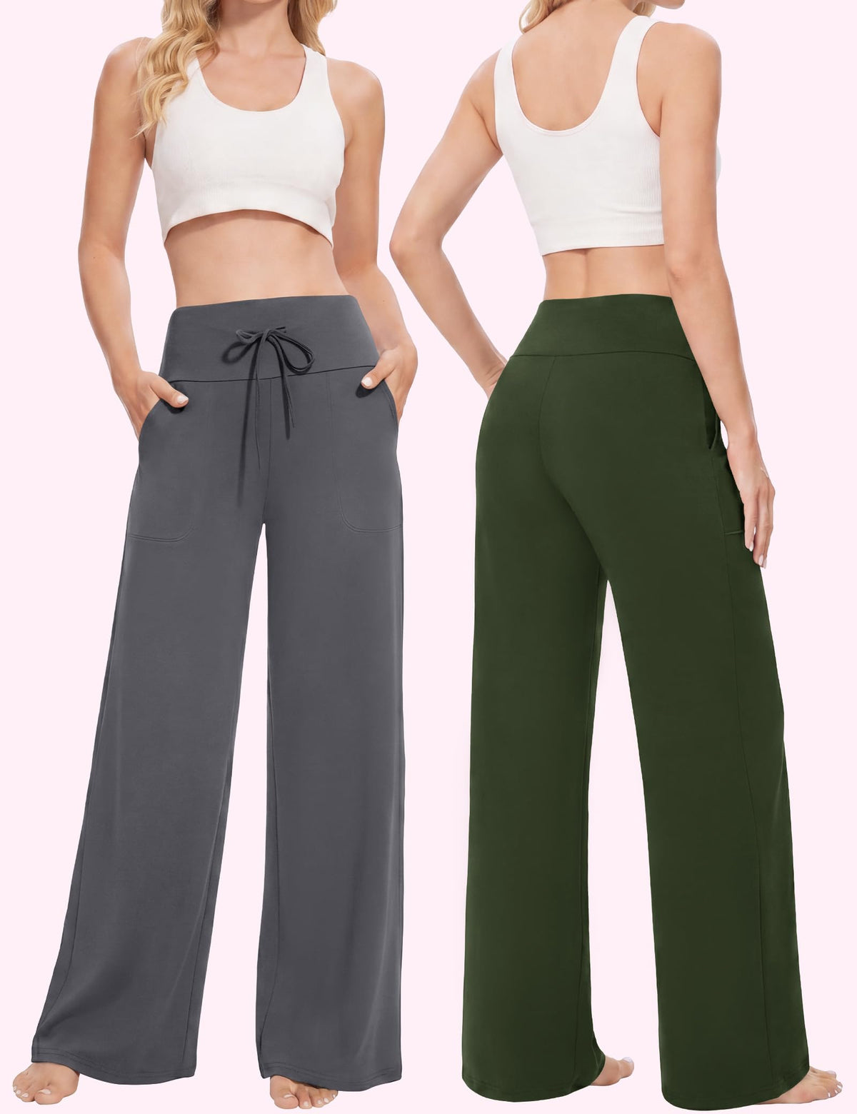 Showitty 3 Pack Women's Wide-Leg Yoga Pants With - 09 Black, Grey,