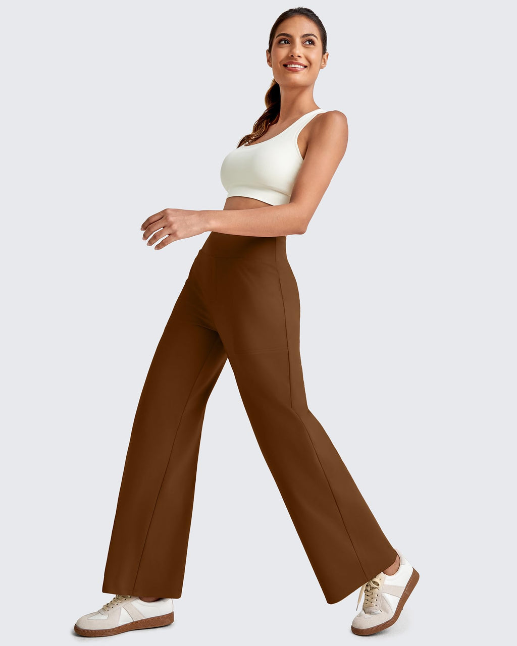 G4free Yoga Pants For Women Ankle Length With Pockets Dark Coffee L