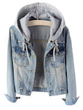 Lifeshe Women's Casual Detachable Hoodie Denim Jacket - A-light Blue