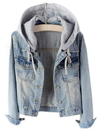 Lifeshe Women's Casual Detachable Hoodie Denim Jacket - A-light Blue