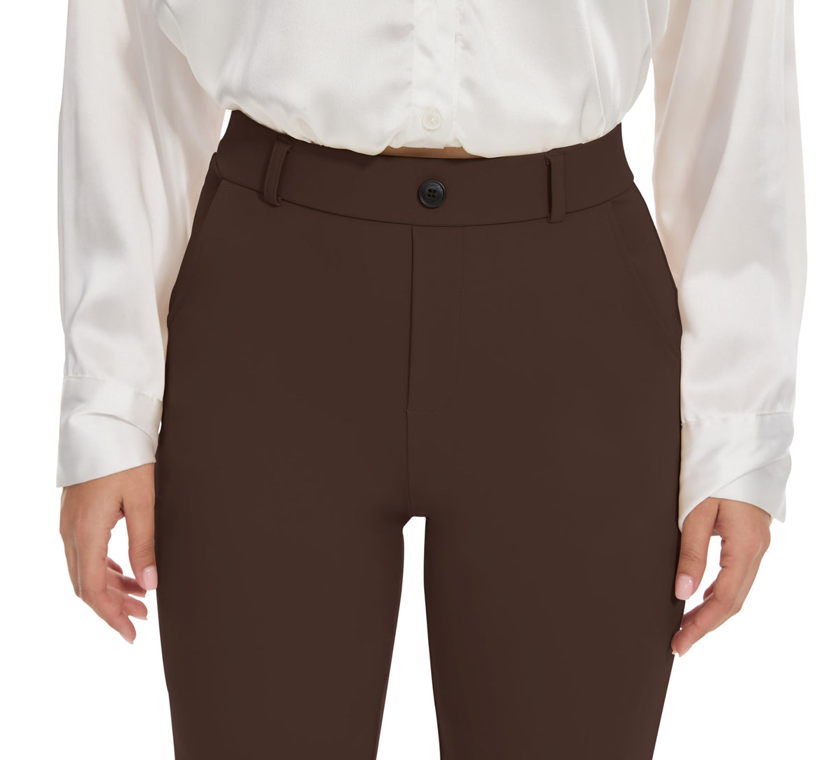 Vimpep Yoga Pants Women Straight-Leg With Pockets High-Waist - Brown