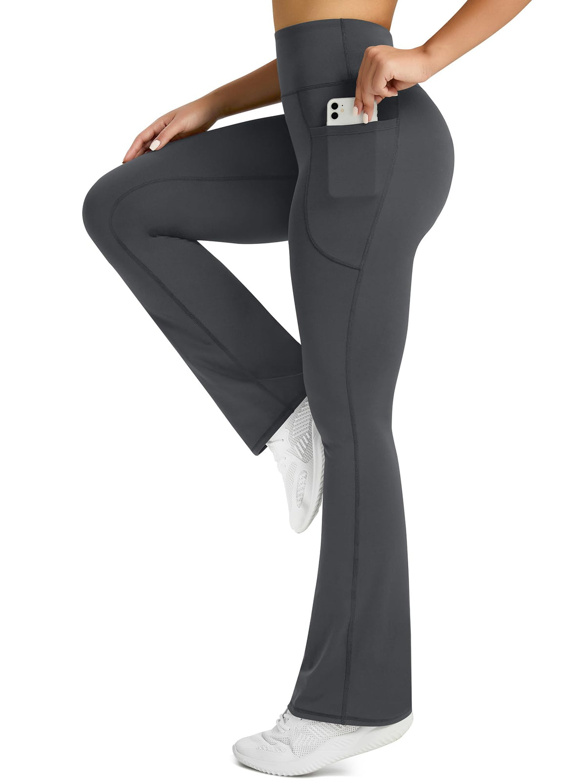 Pretisky Women's Flared Yoga Pants With Pockets - Dark Grey