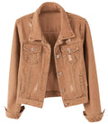 Kedera Womens Denim Jackets Distressed Ripped Long Sleeve Jean Jacket Coats - W-brown