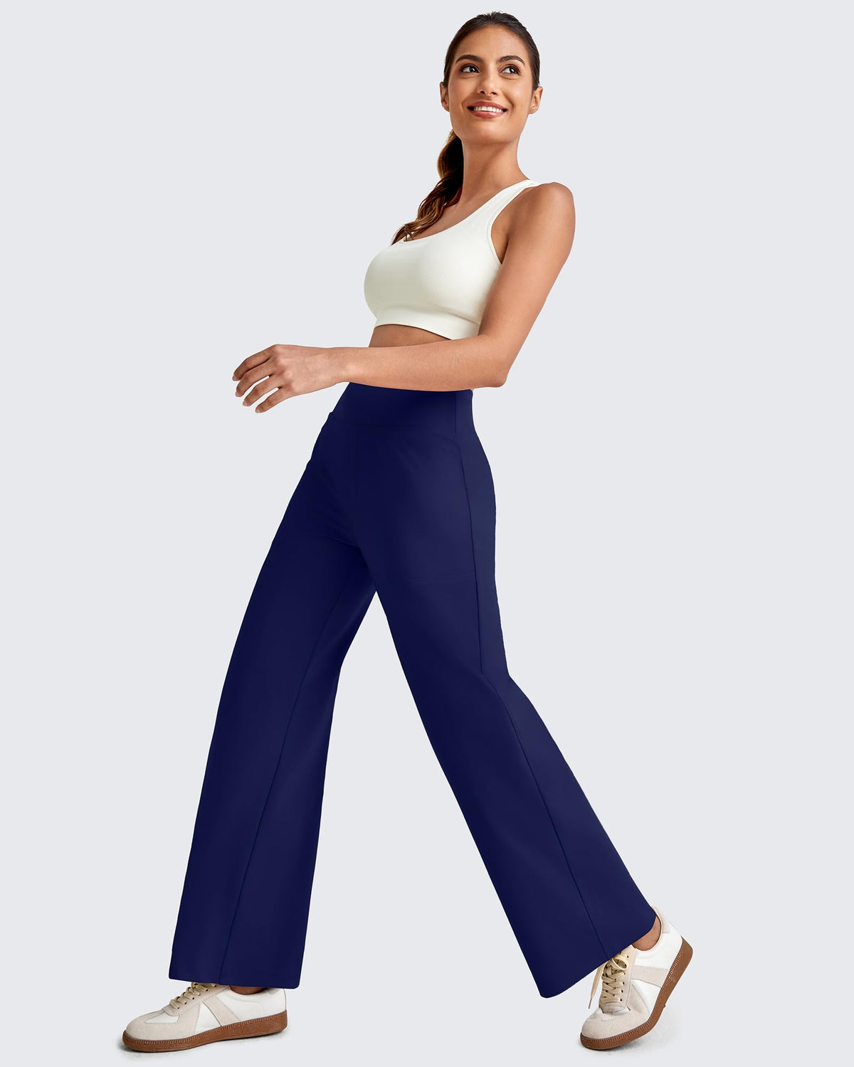G4free Wide-Leg Ankle Pants Women Stretch With Pockets Royal Blue S