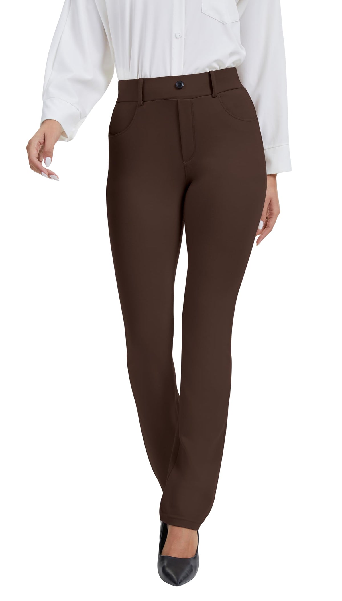 Vimpep Straight-Leg Yoga Dress Work Pants Women Pull On - Brown